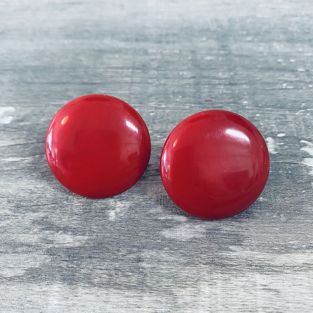 Ladies Retro Vintage 30's Bakelite Red Button Screw Back Earrings Tested